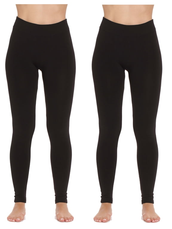Ladies Solid Fleece Lined Seamless Leggings (Pack of 2) 6816-C-XS-S (Black Black, X-Large / XX-Large)