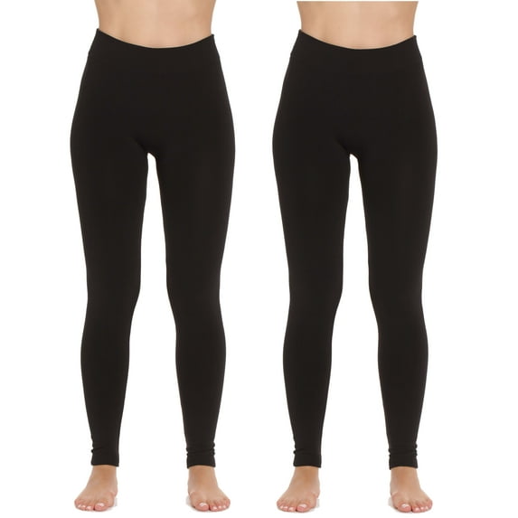 Just Love Ladies Solid Fleece Lined Seamless Leggings (Pack of 2) 6816-C-XS-S (Black Black, X-Small / Small)