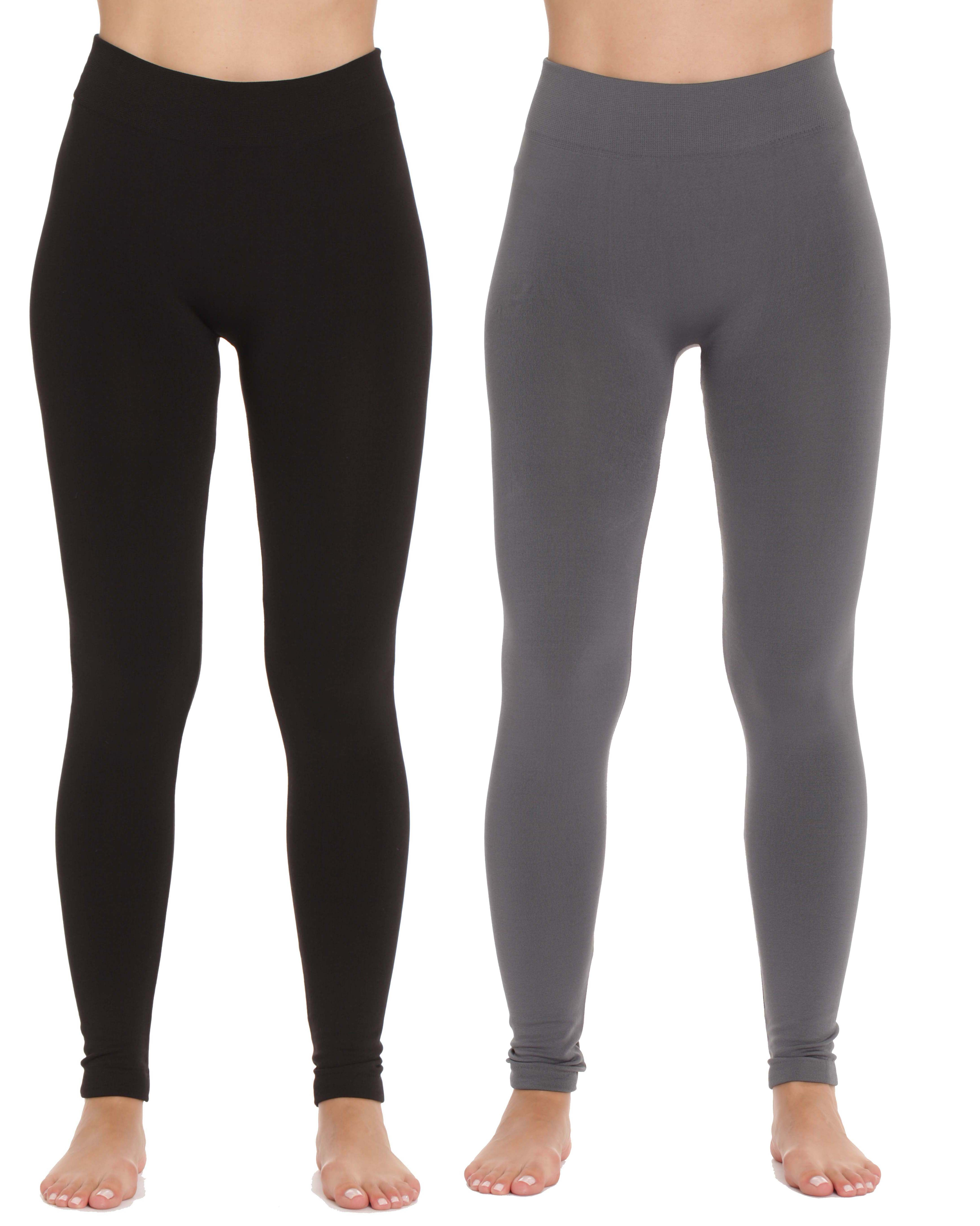 Just Love Ladies Solid Fleece Lined Seamless Leggings (Pack of 2) 6816-C-XS-S (Charcoal Black, X-Large / XX-Large)