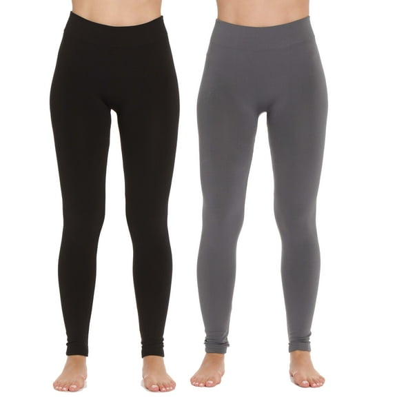 Just Love Ladies Solid Fleece Lined Seamless Leggings (Pack of 2) 6816-C-XS-S (Charcoal Black, X-Large / XX-Large)
