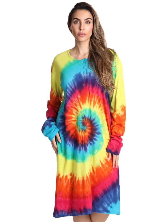 Long Sleeve Nightgown Sleepwear 7007-116-XL (Multi - Tie Dye Bright Swirl, 3X)