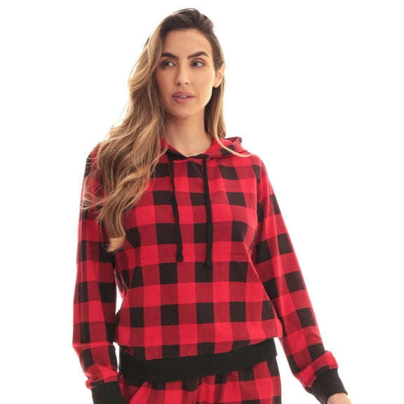 Just Love Loop Terry Hoodie for Women 6920-10195-RED-2X (1X, Red Black Buffalo Plaid)