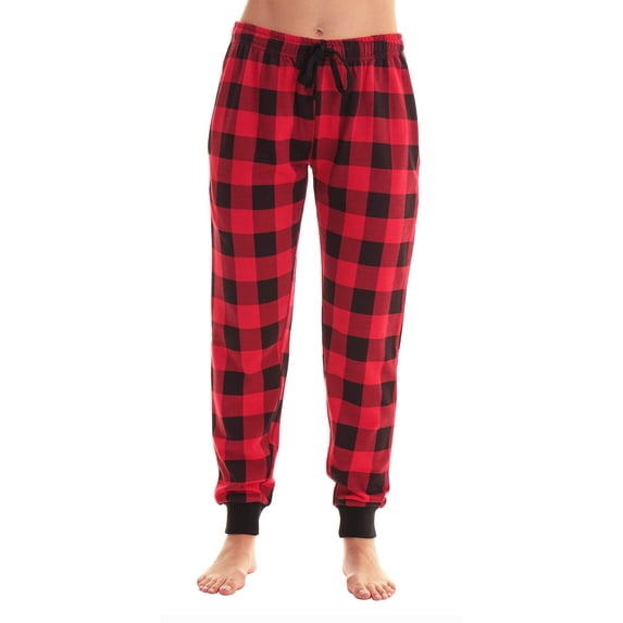 Just Love Loop Terry Tie Dye Jogger Pants for Women (Terry Fabric Red Black Buffalo Plaid, 2X)
