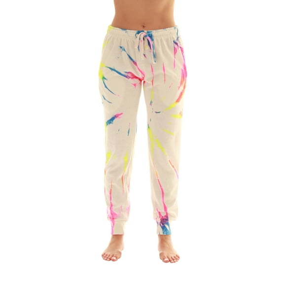 Just Love Loop Terry Tie Dye Jogger Pants for Women (Tie Dye Neon Bright Rainbow, Large)