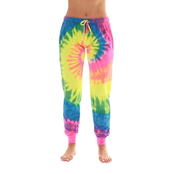 Just Love Loop Terry Tie Dye Jogger Pants for Women (Tie Dye Neon Pink Lime and Blue, 1X)