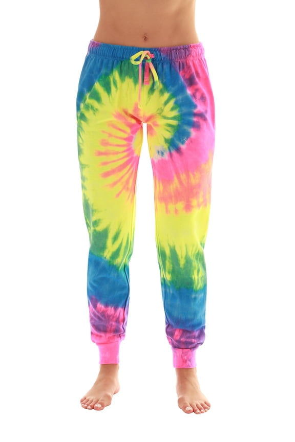 Loop Terry Tie Dye Jogger Pants for Women (Tie Dye Neon Pink Lime and Blue, 1X)
