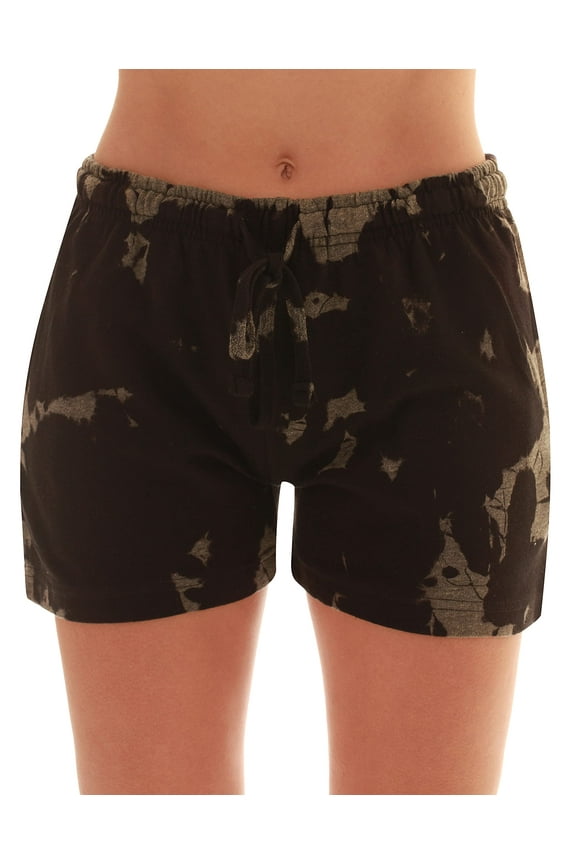 Loop Terry Tie Dye Shorts for Women 6923-10646-XL (Tie Dye Black Grey, Large)