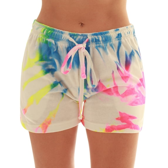 Just Love Loop Terry Tie Dye Shorts for Women 6923-10646-XL (Tie Dye Neon Bright Rainbow, 2X)