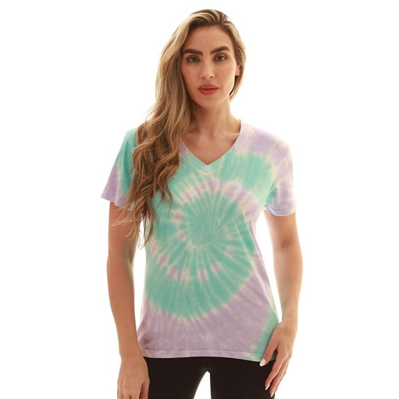 Just Love Loop Terry Tie Dye T-shirt for Women (Tie Dye Aqua Lilac White, Small)