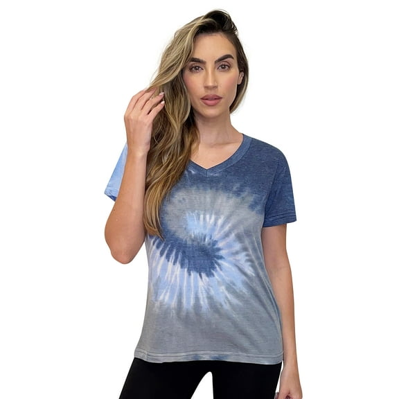 Just Love Loop Terry Tie Dye T-shirt for Women (Tie Dye Navy Blue and Grey Swirl, Medium)