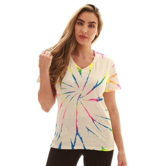 Just Love Loop Terry Tie Dye T-shirt for Women (Tie Dye Neon Bright Rainbow, Medium)