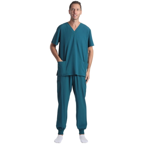 Just Love Men's 2-Piece V-Neck Medical Scrub Set (Carribean Blue Stretch Fabric, 3X-Large)