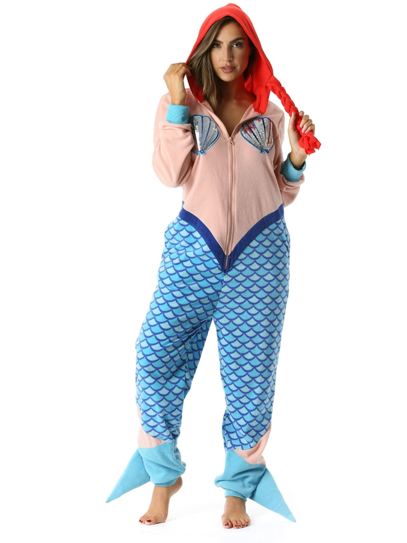 Just Love Mermaid Adult Onesie Pajamas, Cozy Hooded Bodysuit