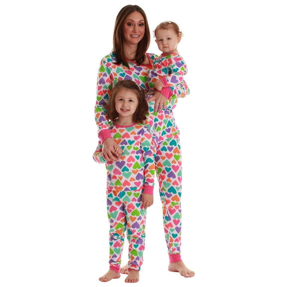 Just Love Mommy and Me Pajamas Set (Bright Hearts, Womens Small)
