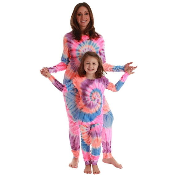 Just Love Mommy and Me Pajamas Set (Tie Dye Colorful Swirl, Womens Small, Women)