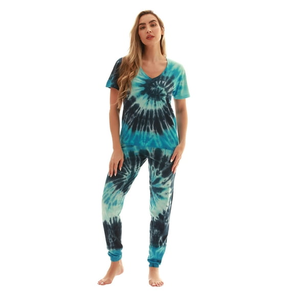 Just Love Womens Jogger Sleepwear Set Relaxed, Stylish Pajama Collection (Tie Dye Blue Swirl, Small)