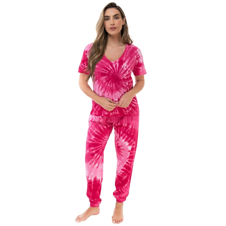 Just Love Pajama Jogger Pant Set Sleepwear Pjs - Buffalo Plaid and Tie Dye  (Tie Dye Fuchsia Swirl, Small)