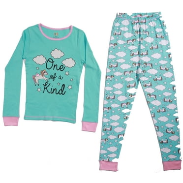 Just Love Pajamas for Girls Snug-Fit Cotton Kids PJ Set (Light Blue - Unicorn, Girls 10-12 Years)