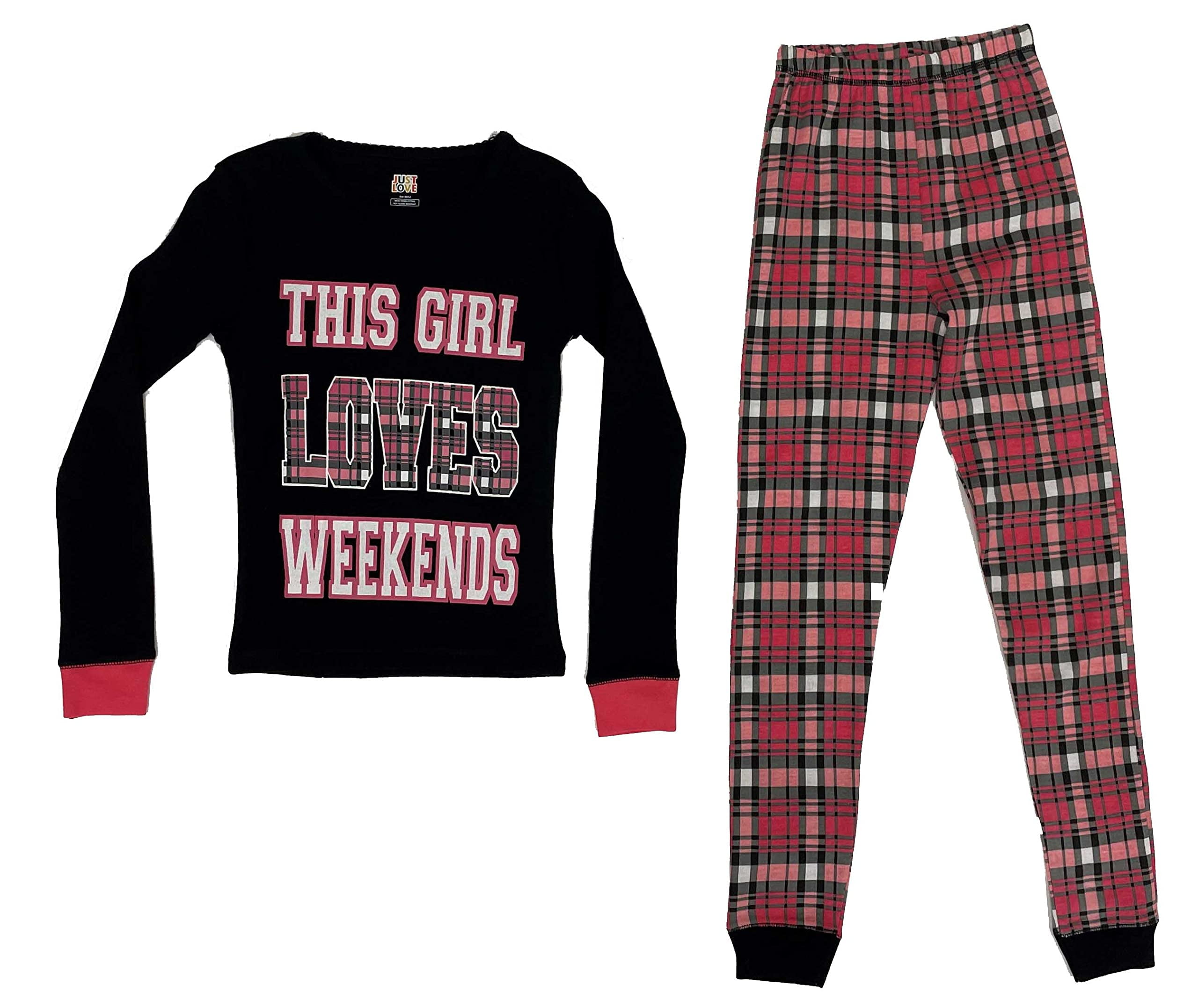 Just Love Pajamas for Girls Snug-Fit Cotton Kids' PJ Set (White - I Love  Sleep, Girls 6X) 