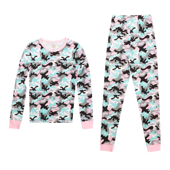 Just Love Pajamas for Girls Snug-Fit Cotton Kids PJ Set (White - Camo, Girls 7-8 Years)