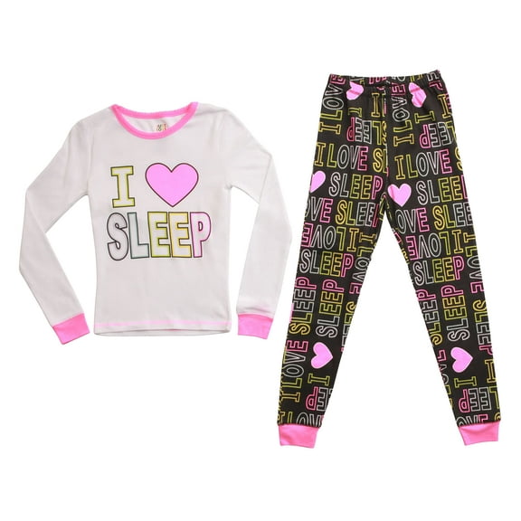 Just Love Pajamas for Girls Snug-Fit Cotton Kids PJ Set (White - I Love Sleep, Girls 6X)