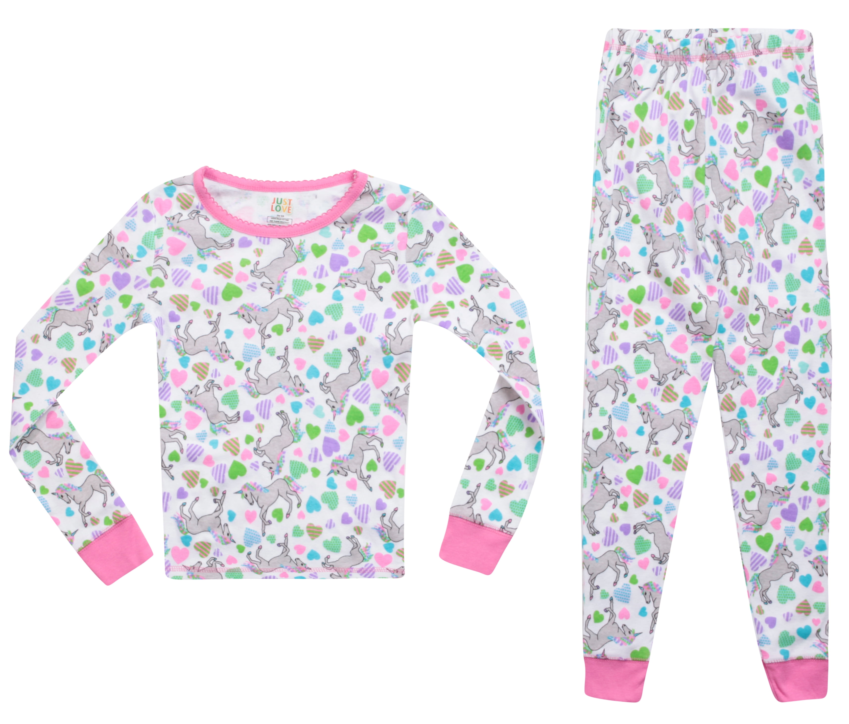 Just Love Pajamas for Girls Snug-Fit Cotton Kids’ PJ Set (White - I Love  Sleep, Girls 6X)