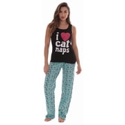 Just Love Womens Pant Set Soft, Relaxing Sleepwear Pajamas Black - I Love Cat Naps, Small