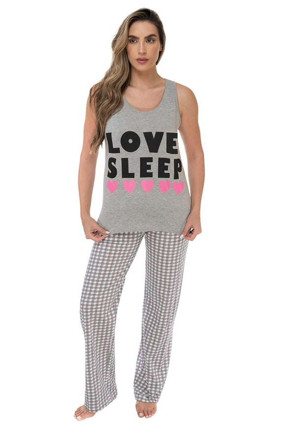 Womens Pant Set Soft, Relaxing Sleepwear Pajamas (Love Sleep - Grey Plaid, 2X)