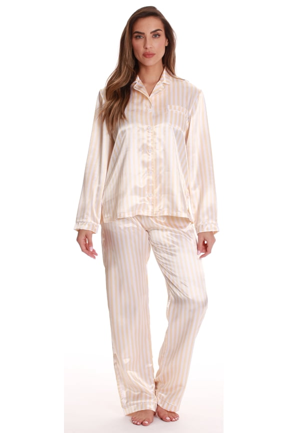 Womens Pant Set with Notch Collar Chic & Comfortable Sleepwear (Ivory, Medium)