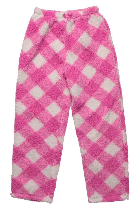 Plush Pajama Pants for Girls 45610-BLKFUS-7-8-SIOC (Buffalo Plaid - Diagonal Fuchsia, 14-16 Years)