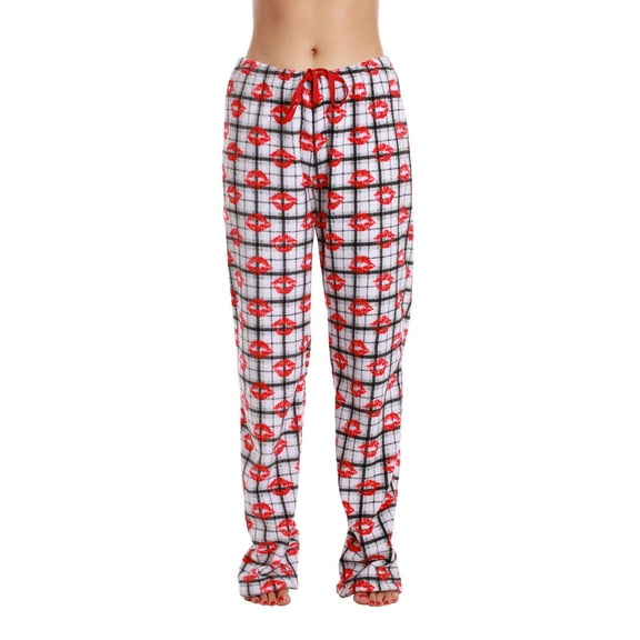 Just Love Plush Pajama Pants for Women - Petite to Plus Size Sleepwear (Multi - Plaid Lips, 1X)