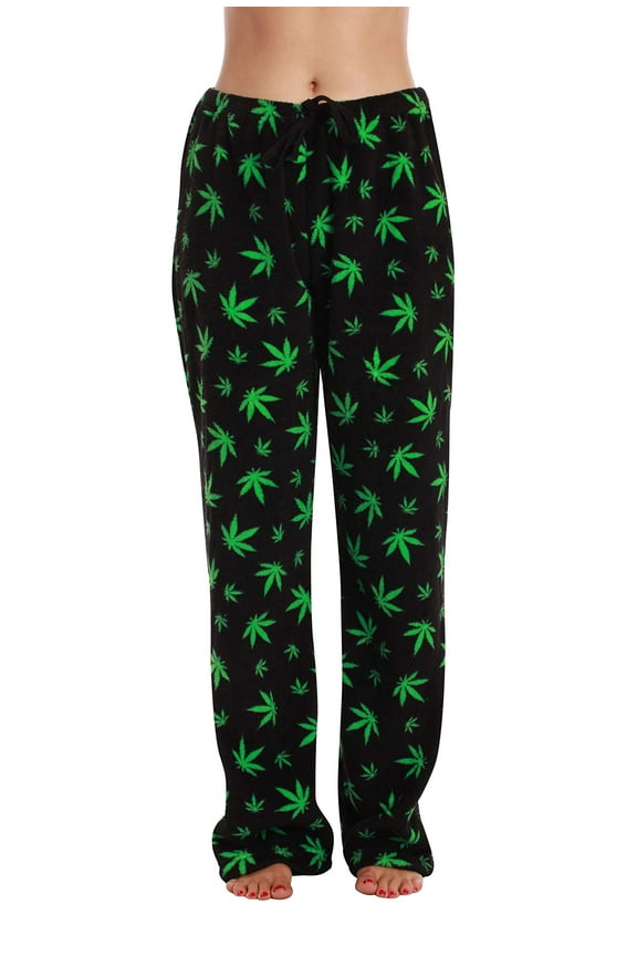 Plush Pajama Pants for Women - Petite to Plus Size Sleepwear (Black - Leaf, 3X)