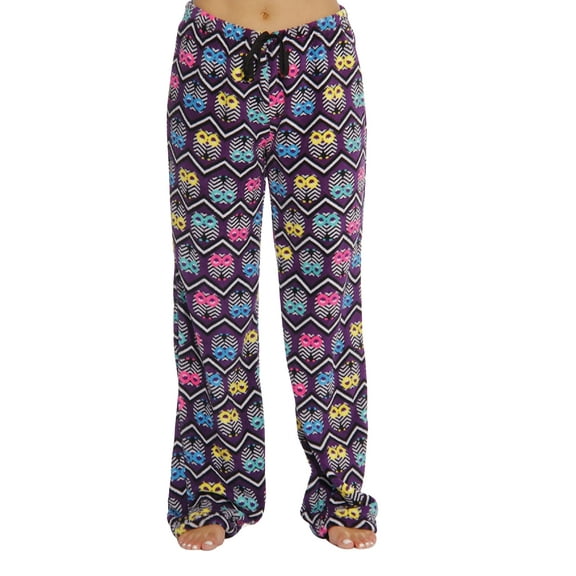 Just Love Plush Pajama Pants for Women - Petite to Plus Size Sleepwear (Purple - Chevron Owl, Medium)