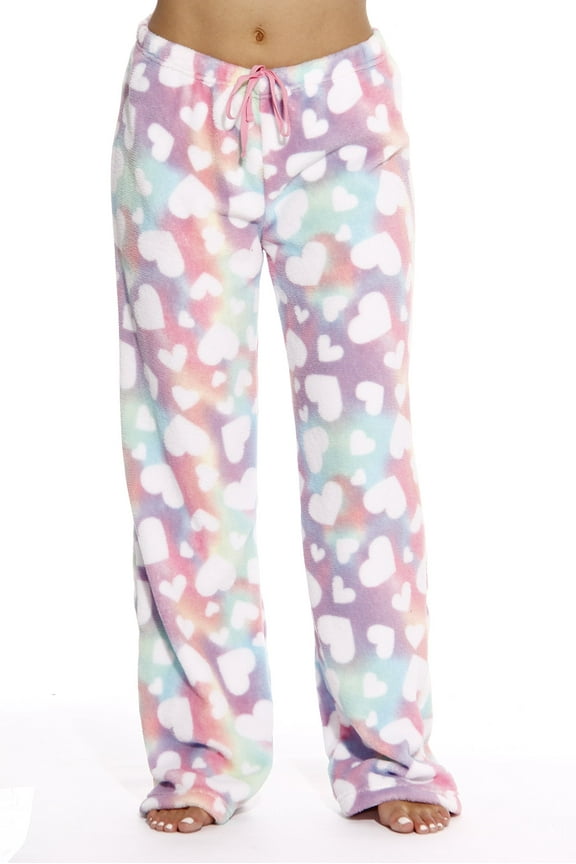 Plush Pajama Pants for Women - Petite to Plus Size Sleepwear (Rainbow Hearts, 2X)