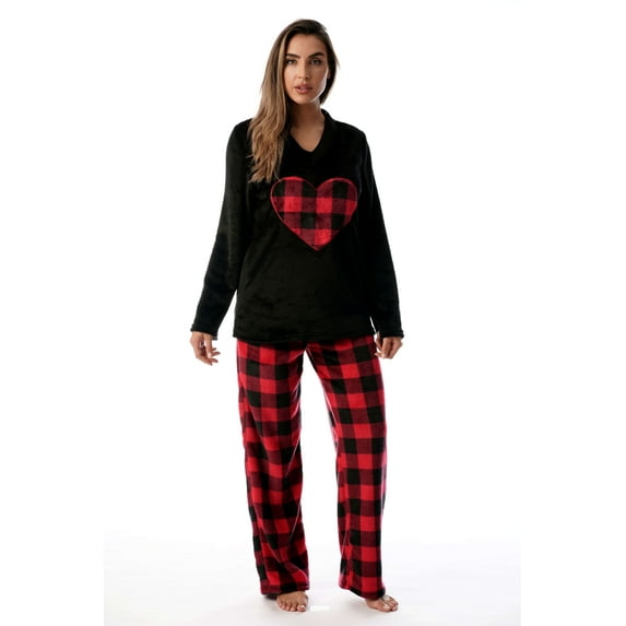 Just Love Plush Pajama Sets for Women (Black - Buffalo Plaid, 2X)