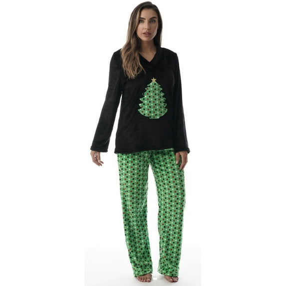 Just Love Plush Pajama Sets for Women (Black - Christmas Tree Dot, 3X)