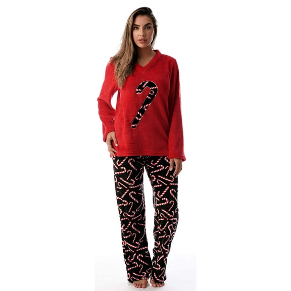 Just Love Plush Pajama Sets for Women (Red - Candy Cane, Large)