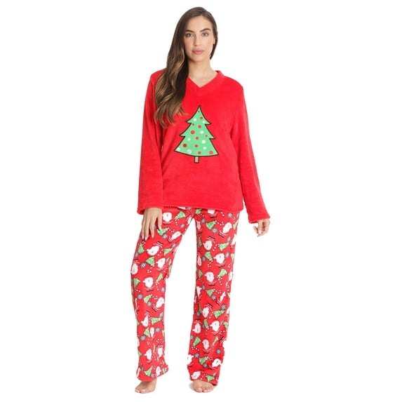 Just Love Plush Pajama Sets for Women (Red - Tossed Holiday, Medium)