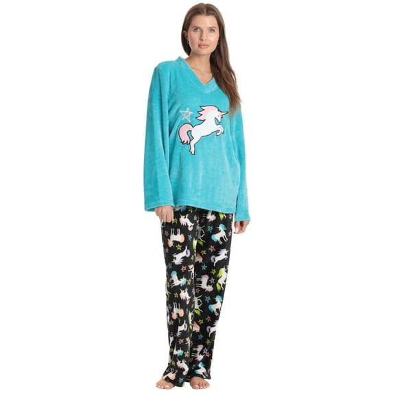 Just Love Plush Pajama Sets for Women (Unicorn Stars, X-Large)