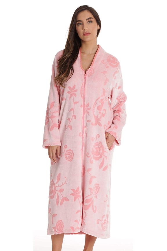 Plush Zipper Lounger Robe 6794 (X-Large, Coral)