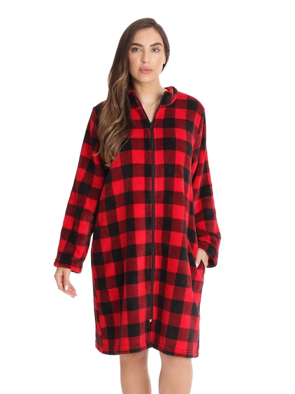 Plush Zipper Lounger Robe 6810-10114-1X (Buffalo Plaid Red, 2X)