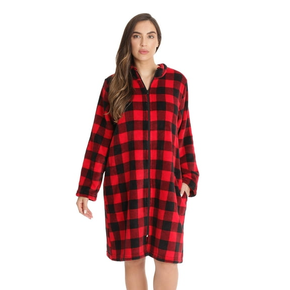 Just Love Plush Zipper Lounger Robe 6810-10114-1X (Buffalo Plaid Red, 3X)