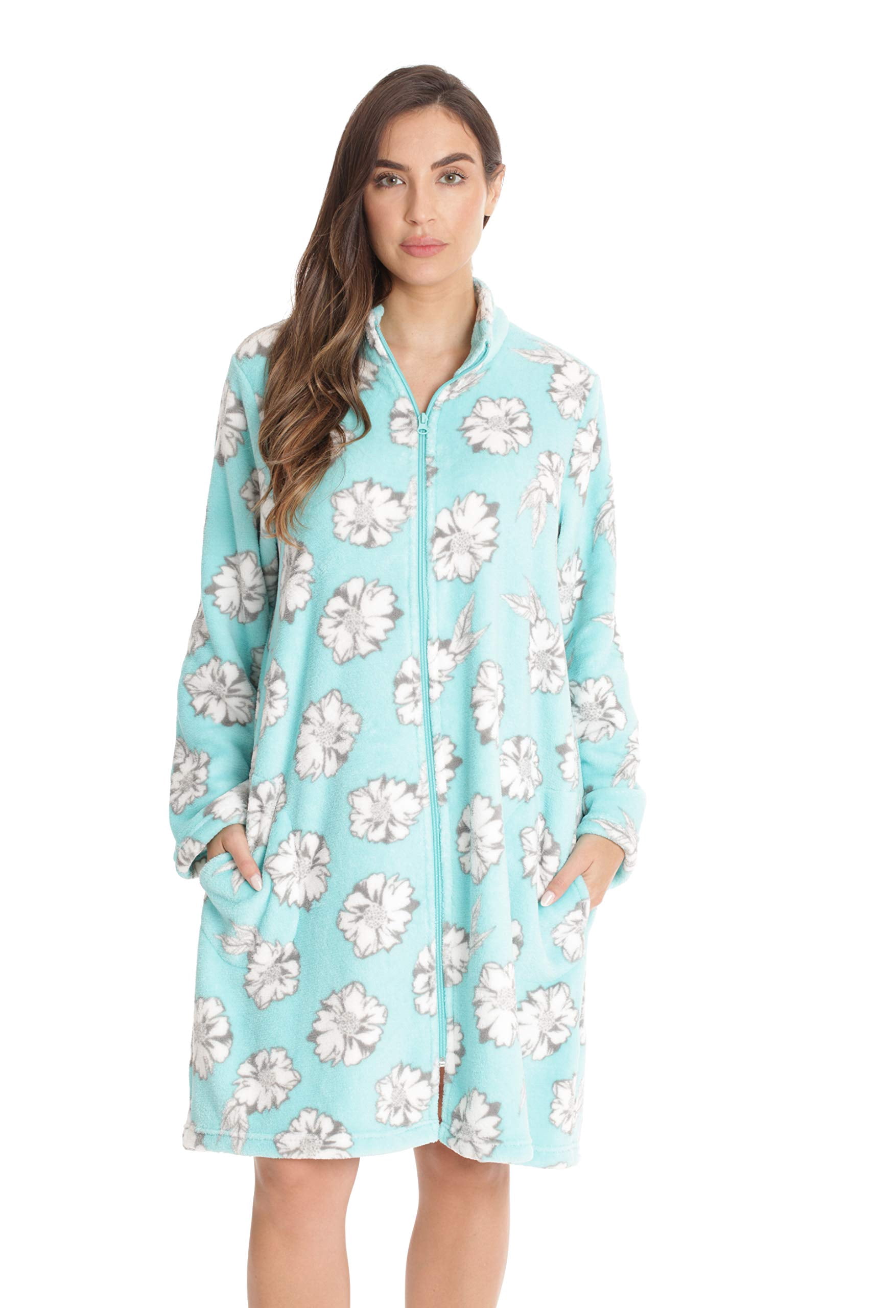 Just Love Plush Zipper Lounger Robe 6810-10114-1X (Mint Floral, 2X ...
