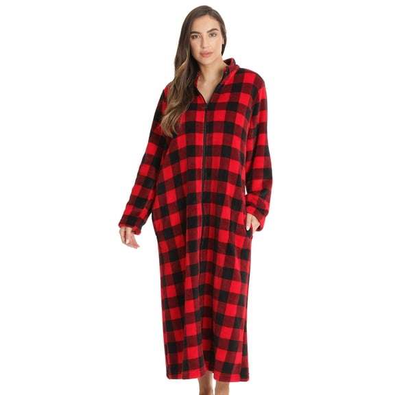 Just Love Plush Zipper Lounger Robe 6811-10445-MNT-1X (Buffalo Plaid Red, Large)
