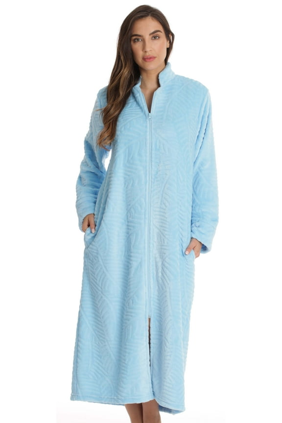 Plush Zipper Lounger Robe (Blue, Large)