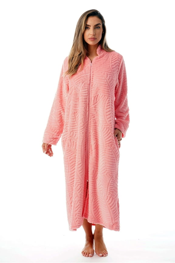 Plush Zipper Lounger Robe (Coral, Large)