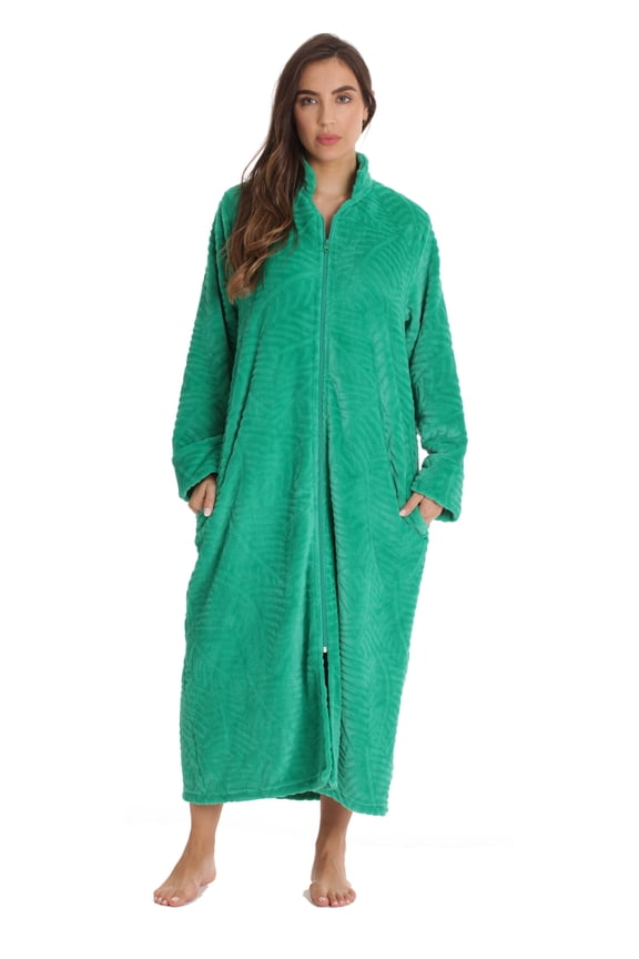 Plush Zipper Lounger Robe (Green, Medium)