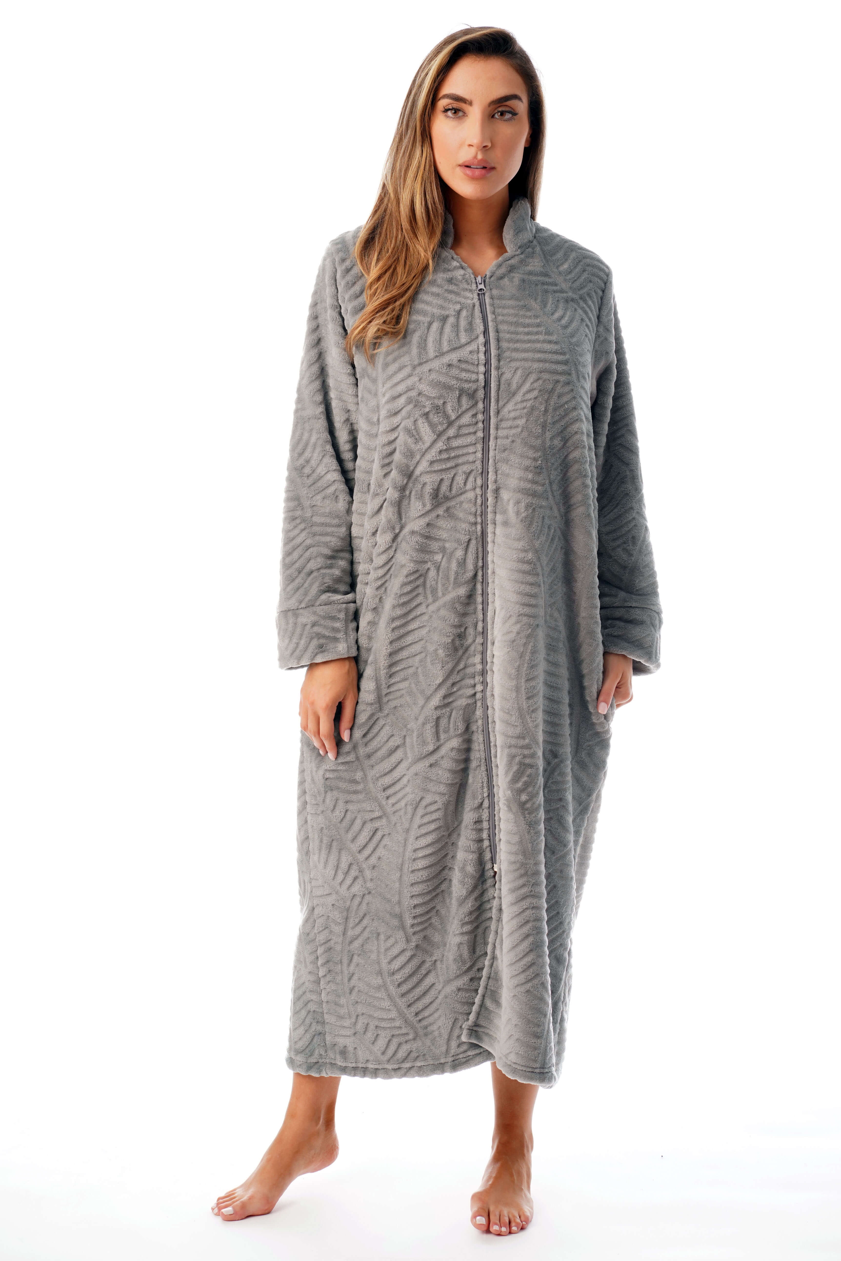 Just Love Plush Zipper Lounger Robe (Grey, Medium) - Walmart.com