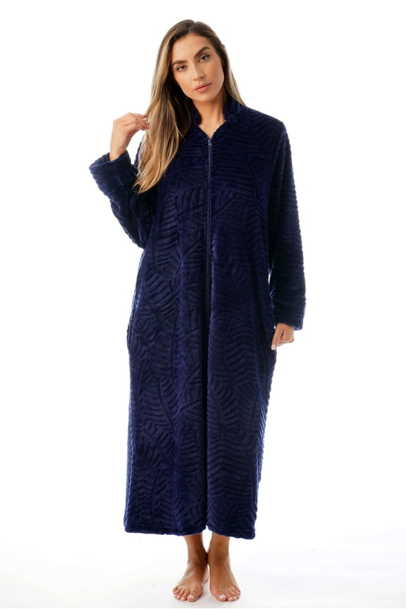 Plush Zipper Lounger Robe (Navy, 3X)