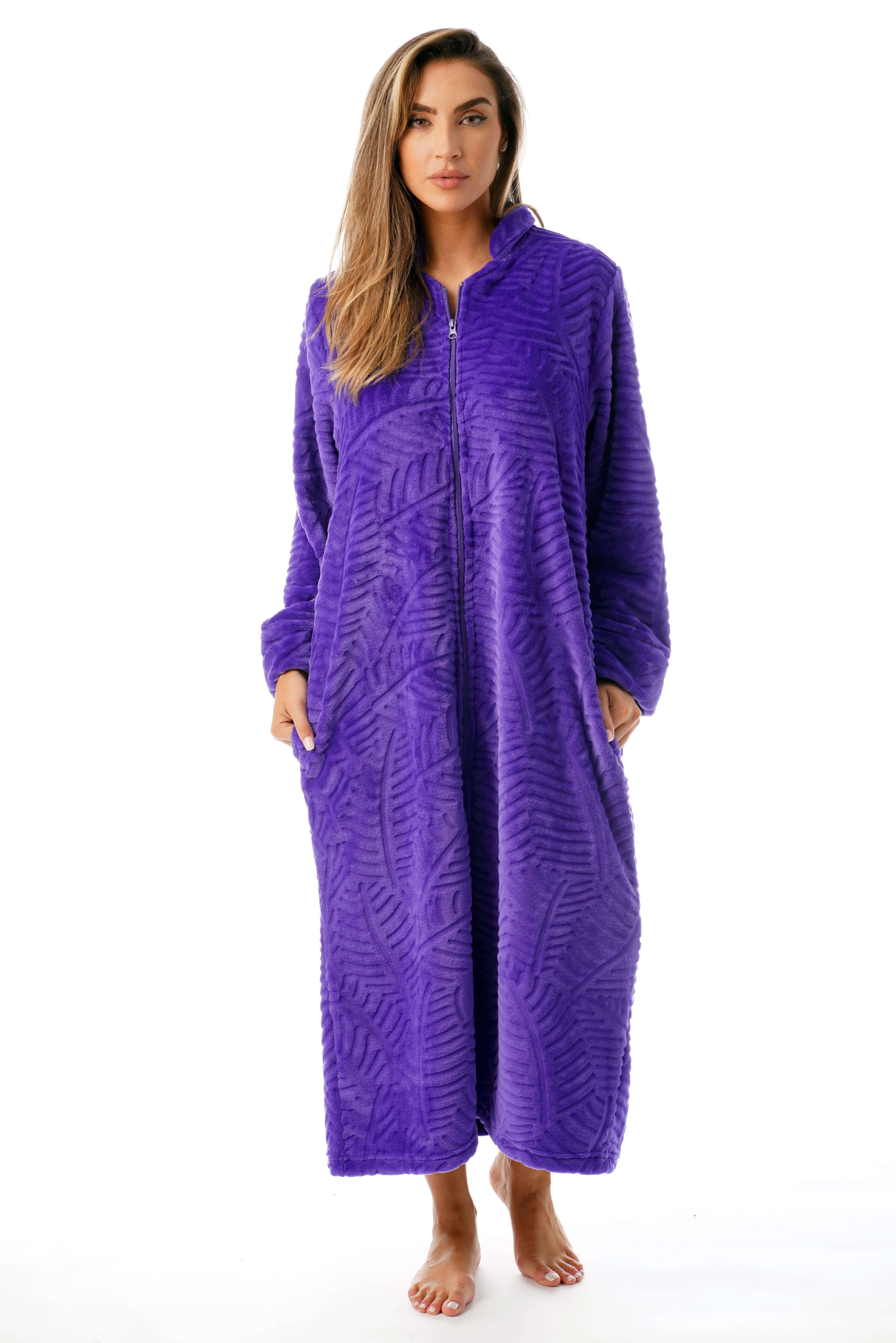 Just Love Long Plus Size Plush Zipper Lounger Robe (Purple, 3X ...